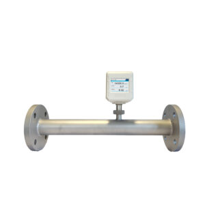 Inline thermal mass flow meter with flange connection